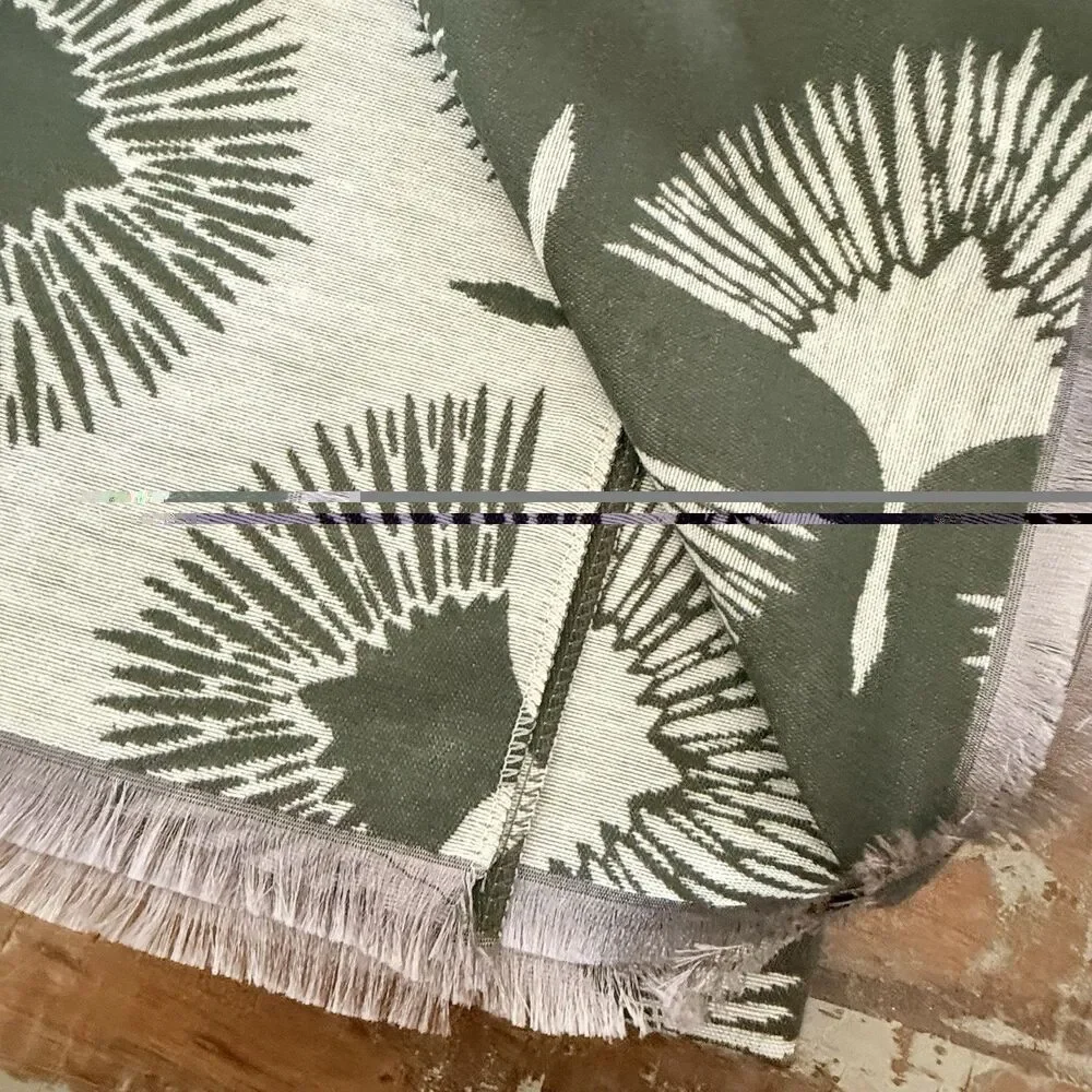 JOE’S Olive Green & Tan Art Deco Swan Design Fringe Lightweight Scarf  1 Sz New